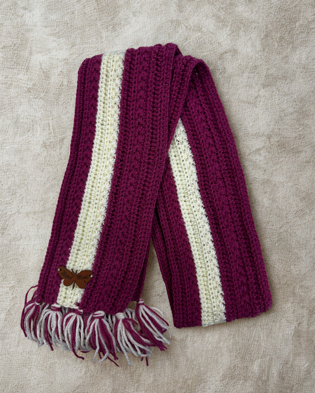 Handmade Scarf – Burgundy & Ivory